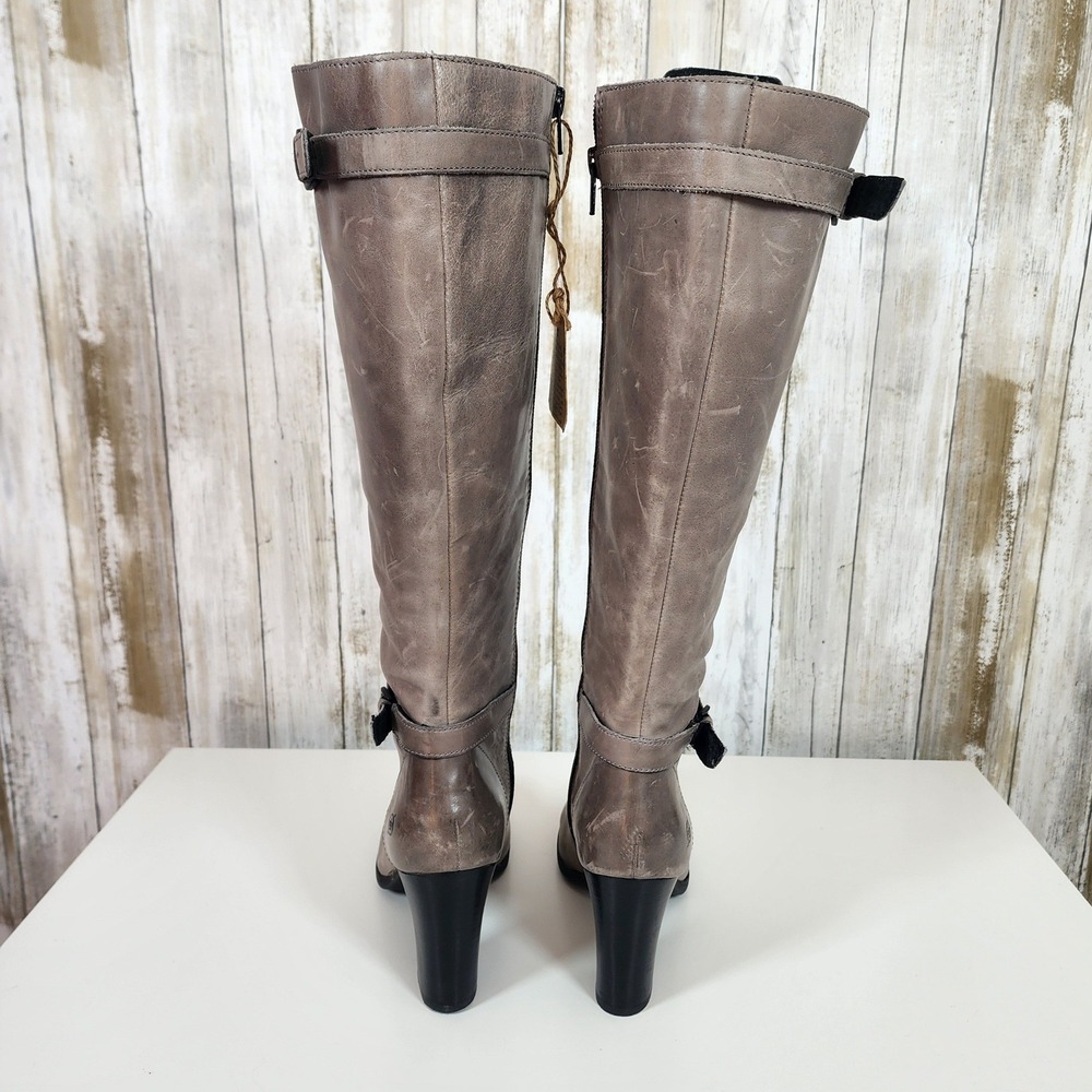 Born BOC Gemini Tall Distressed Leather Boots Sz 8.5 Gray Zip Buckle High Heel - Picture 6 of 16